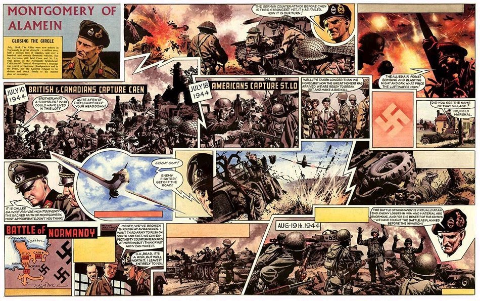 A scan of a complete double-page from the "Montgomery of Alamein" story