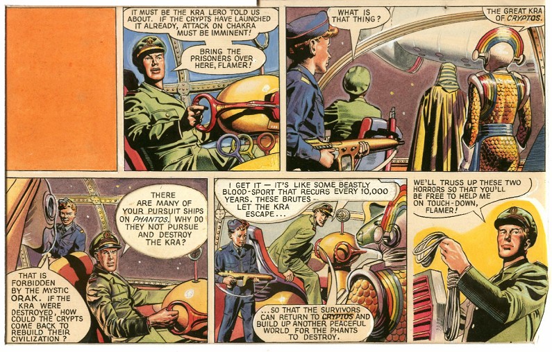 A scan of a sequence of frames from the "Rogue Planet" Dan Dare story
