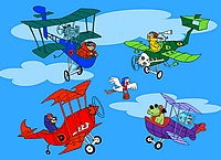 The Vulture Squadron (Klunk, Zilly, Dick Dastardly and Muttley) chasing Yankee Doodle Pigeon