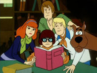 The five members of Mystery, Inc. - Daphne, Velma, Shaggy, Fred and Scooby Doo