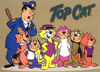 Top Cat and his gang (Fancy Fancy, Benny the Ball, Choo Choo, Spook and Brain) with Officer Dibble