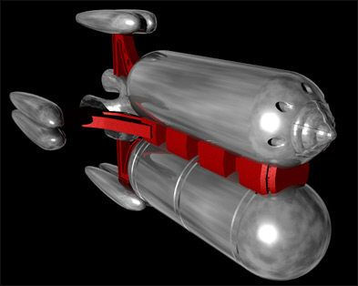 A 3-D computer-modelled image of a Deep Space Transport ship